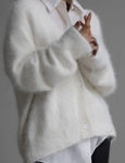 Fuzzy Oversized Button Front Cardigan in White