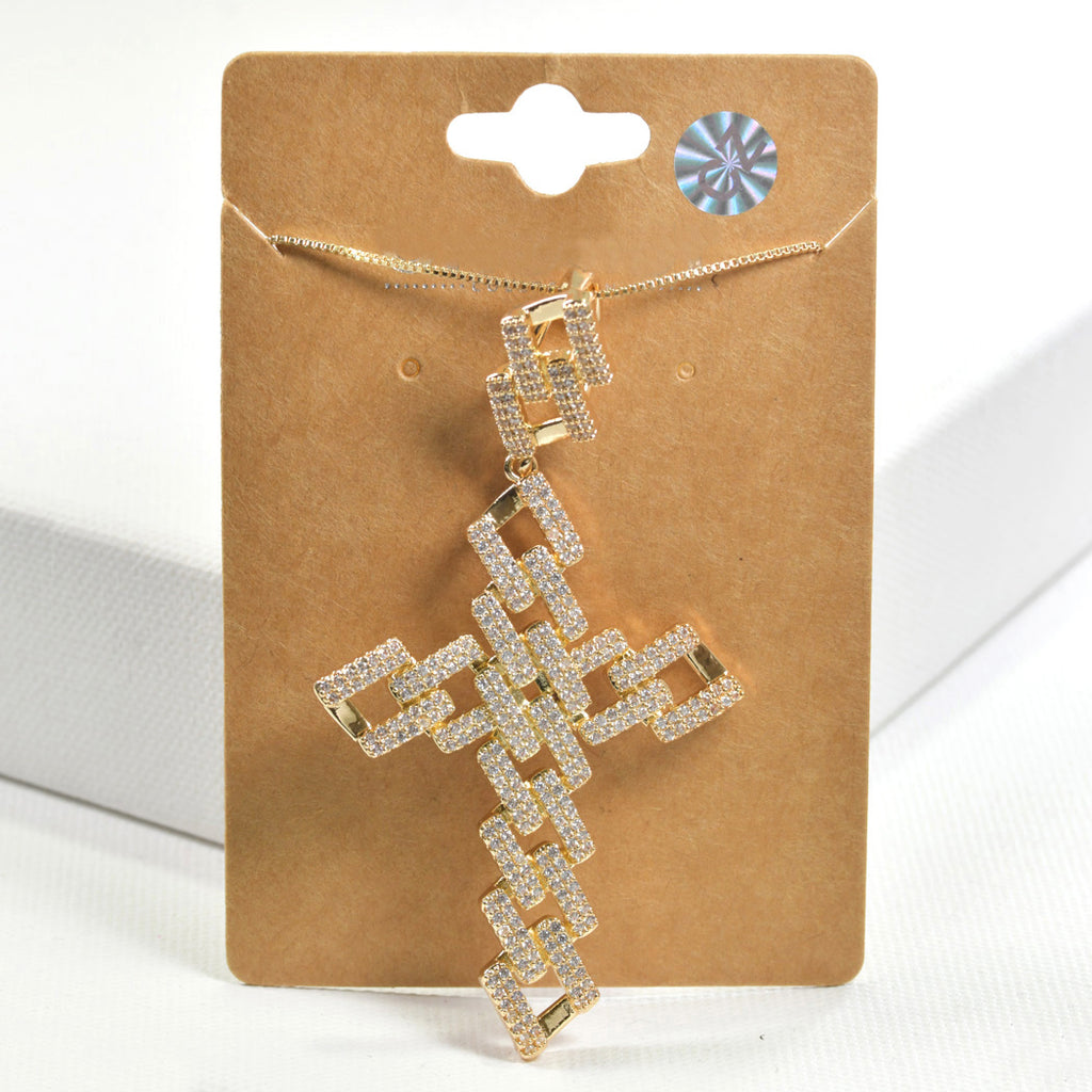 Gold Cross Cubic Zirconia Pendant Neckolace