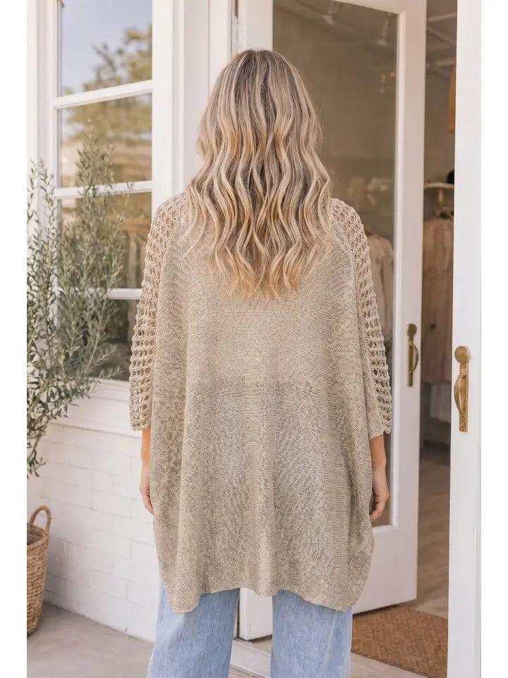 Open Weave V-Neck Batwing Sweater