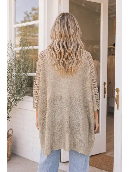 Open Weave V-Neck Batwing Sweater