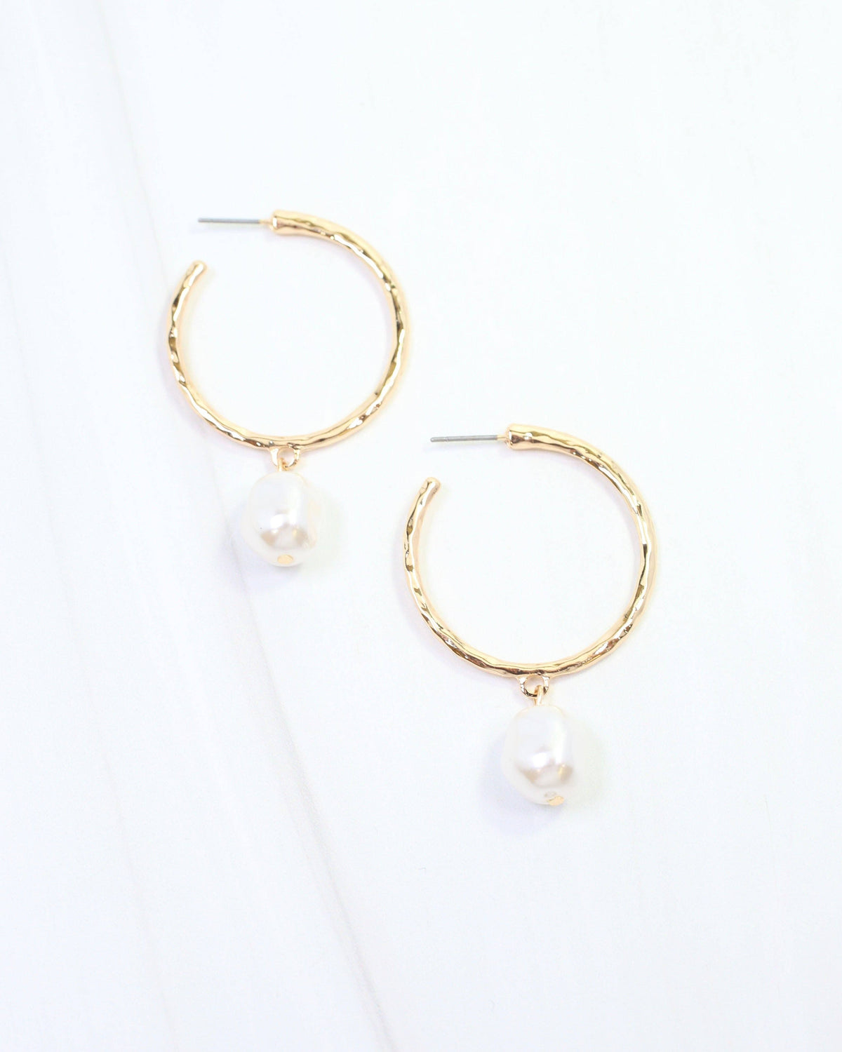 Laila Pearl Dangle Hoop Earring Gold: Default