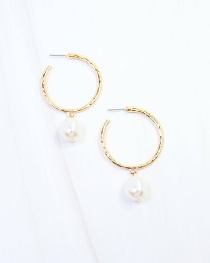 Laila Pearl Dangle Hoop Earring Gold: Default