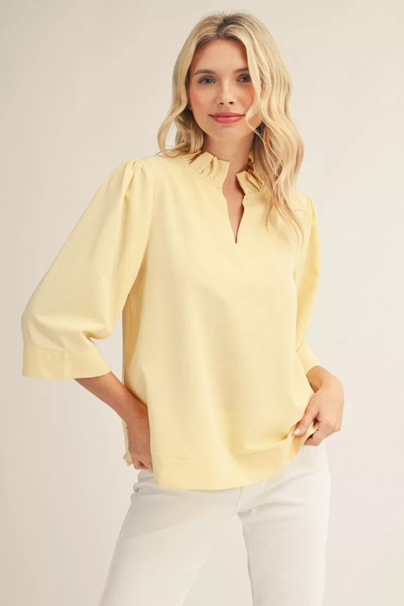 The Sarah Solid Ruffled Neckline Blouse