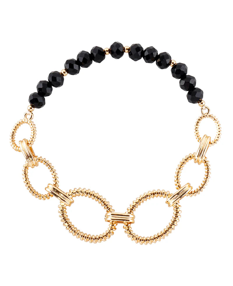 Linked Oval Chain & Crystal Stretch Bracelet