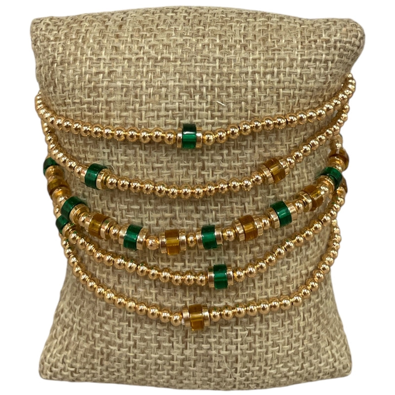 Green and Gold Natural Stone Beaded Bracelet Set