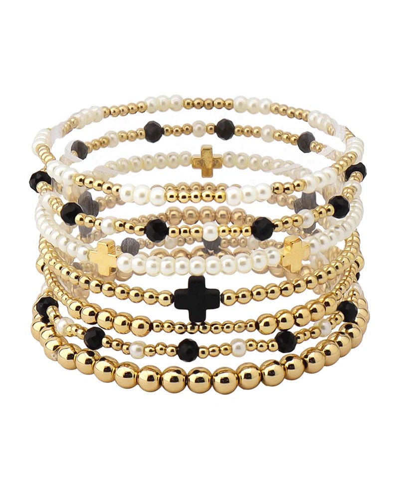 Cross Accent Multi Bead Bracelet