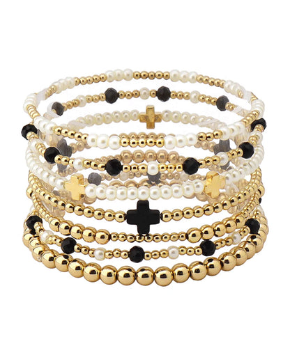 Cross Accent Multi Bead Bracelet