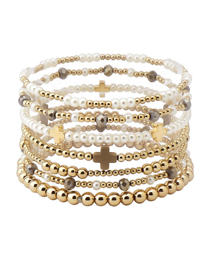 Cross Accent Multi Bead Bracelet