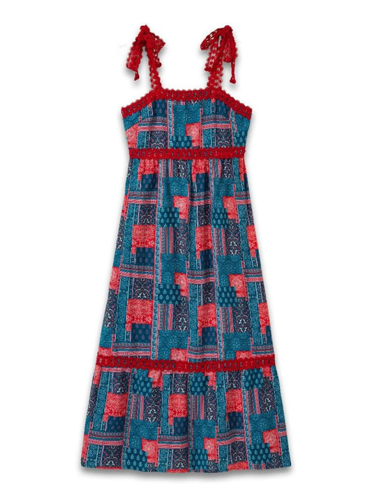 Simply Southern Lace Red & Blue Patchwork Dress