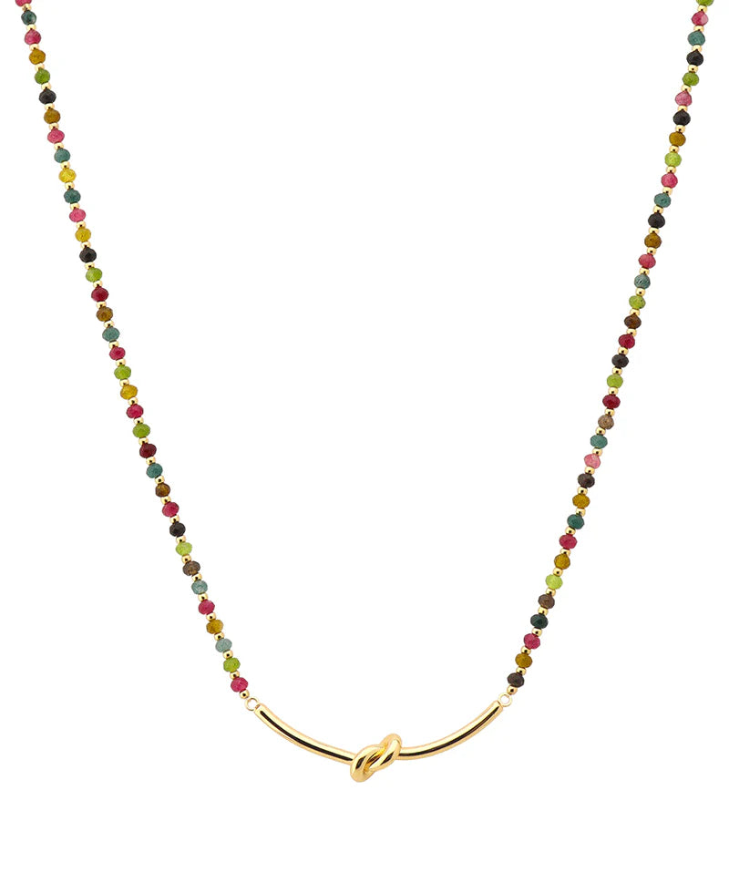 Dark Multicolorerd Gold Knot Accent Bead Short Necklace