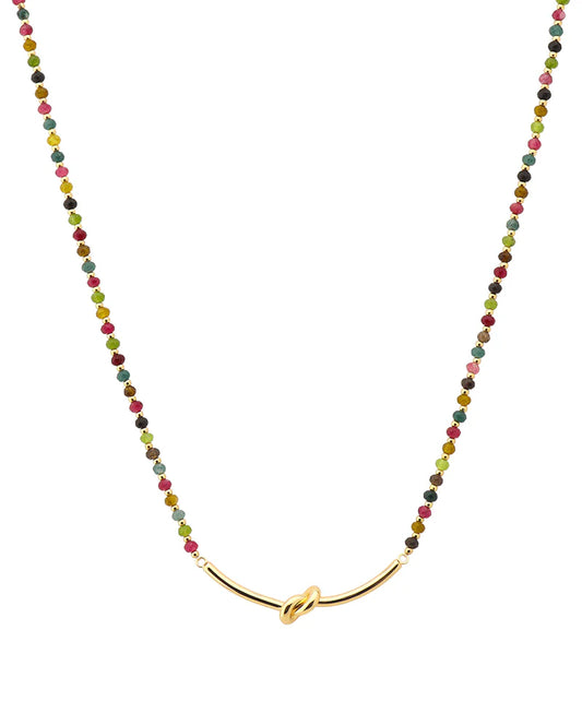 Dark Multicolorerd Gold Knot Accent Bead Short Necklace