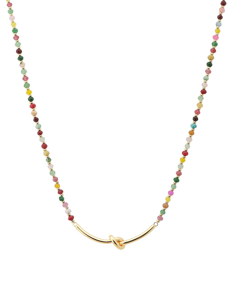 Light Multicolorerd Gold Knot Accent Bead Short Necklace