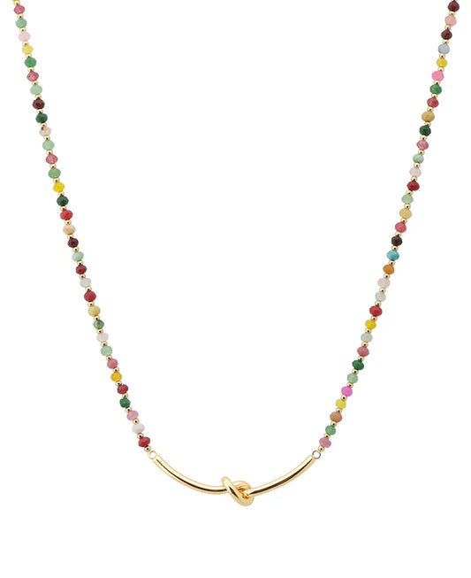 Light Multicolorerd Gold Knot Accent Bead Short Necklace