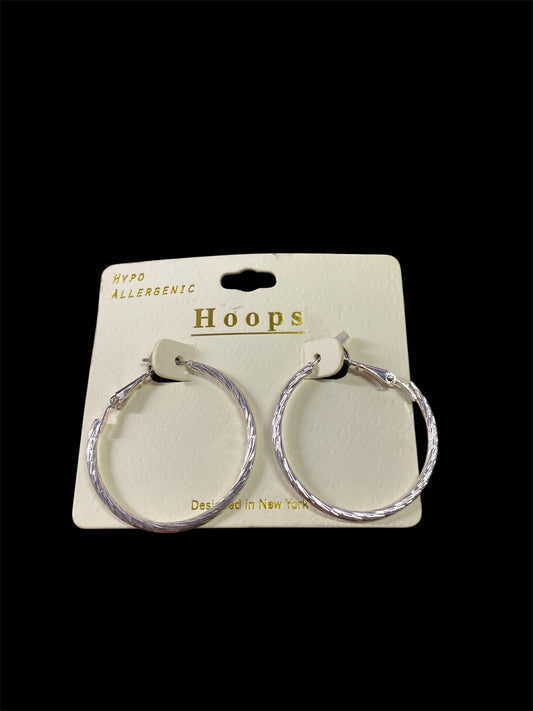 Silver Textured Small Silver Hoops