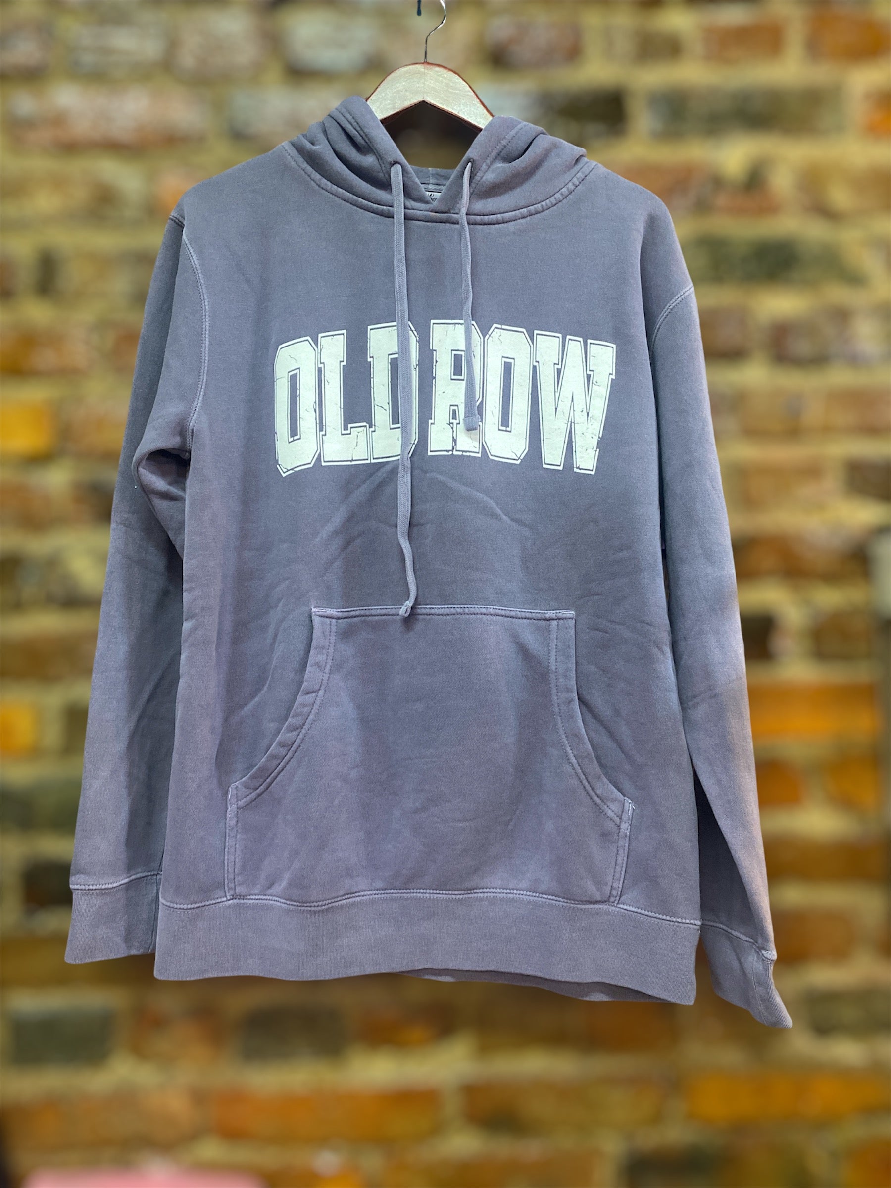 Old Row Vintage Pigment Dyed Hoodie in Plum with White Lettering