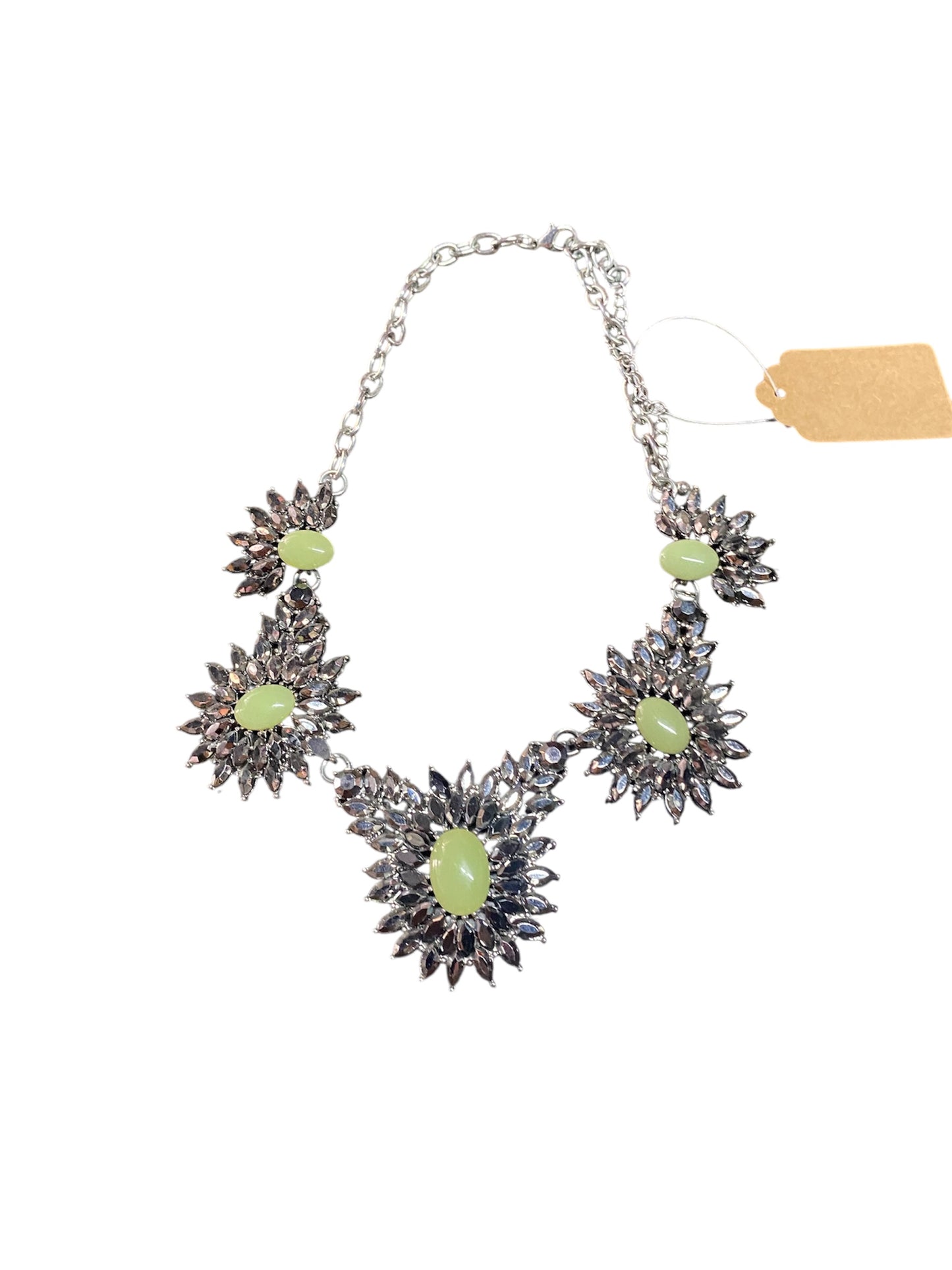 Silver Deminsional Necklace with Green Gems