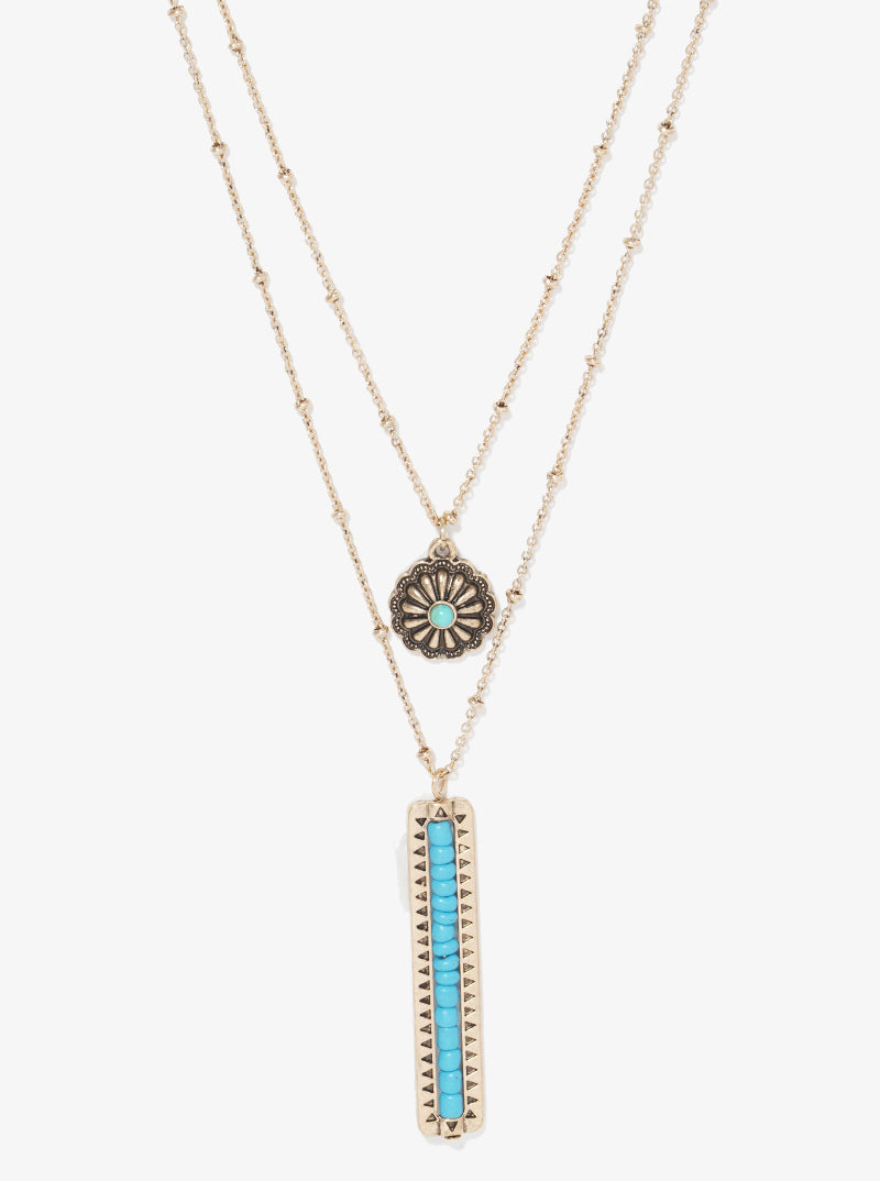 Turquoise Bar Shaped Bead Layered Necklace