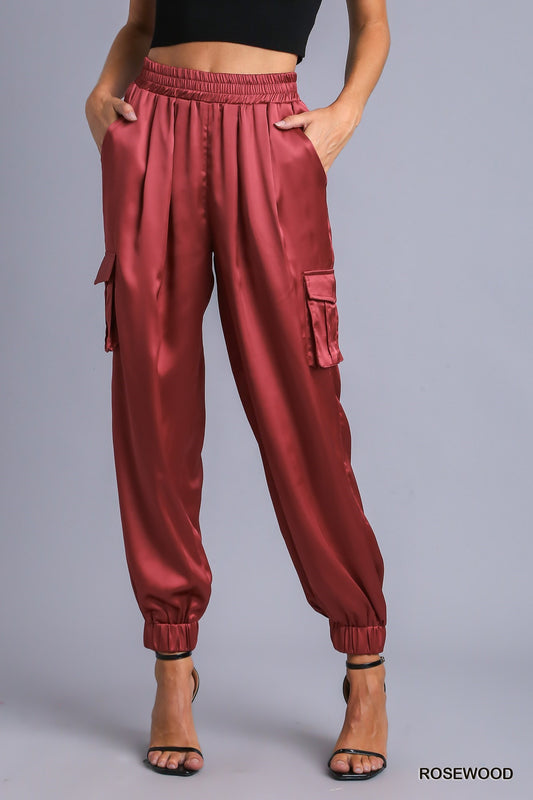 Satin Jogger Cargo Pants