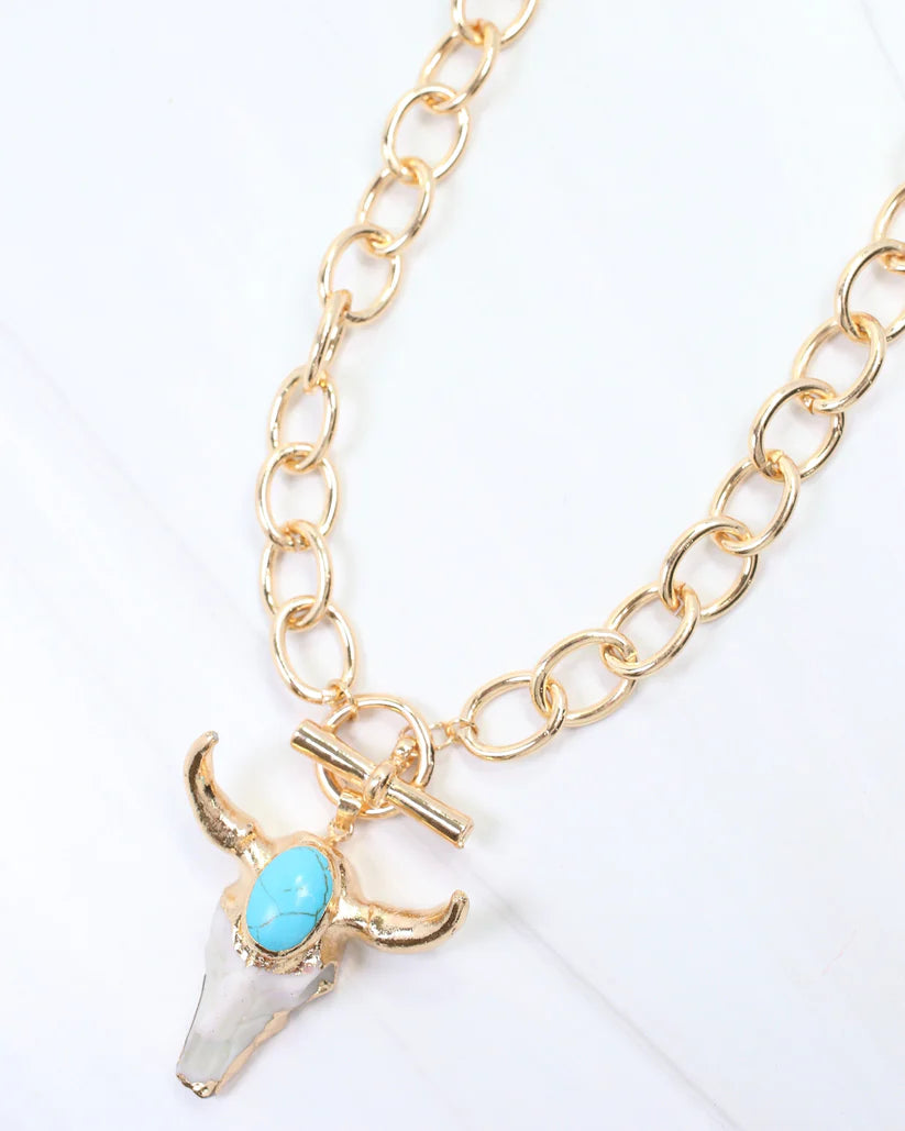 Caroline Hill Tombstone Bull Necklace Gold