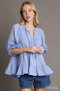 Periwinkle Cotton Gauze Babydoll Top