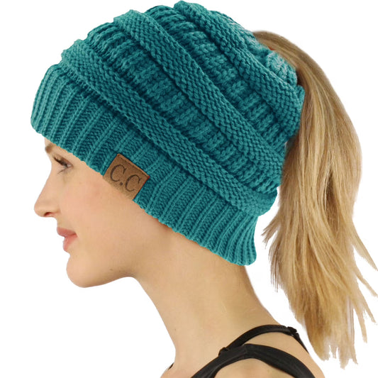 Girlie Girl C.C Teal Messy Bun Beanie