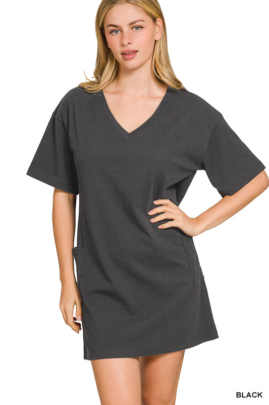 Black V or Scoop Neck 2- Way Dress with Pockets