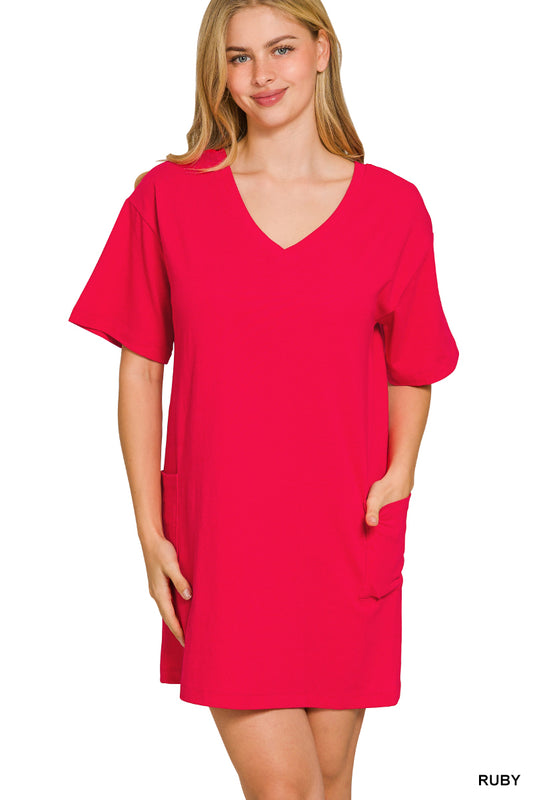 Ruby V or Scoop Neck 2-Way Dress with Pockets