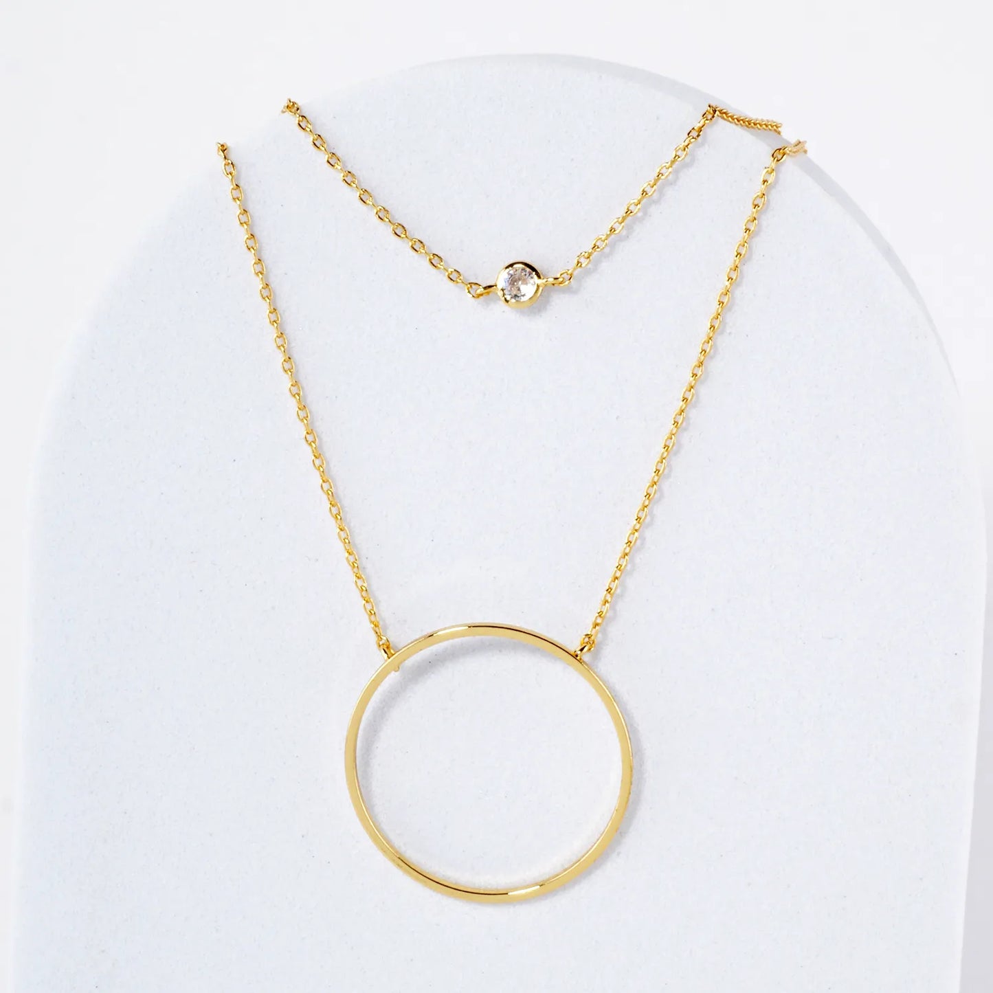 Circle Pendant 18K-Gold-Dipped Layered Necklace