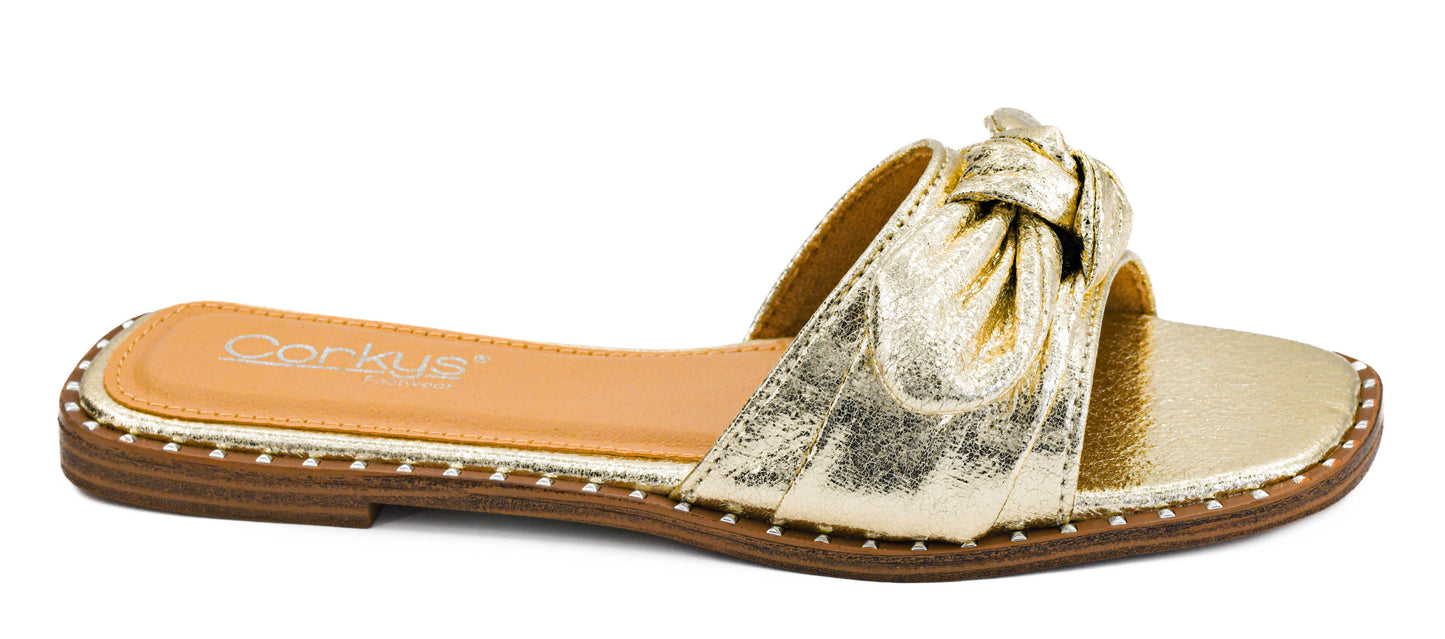 Corky's Clam Bake Gold Crinkle Metallic Slip-On Sandals