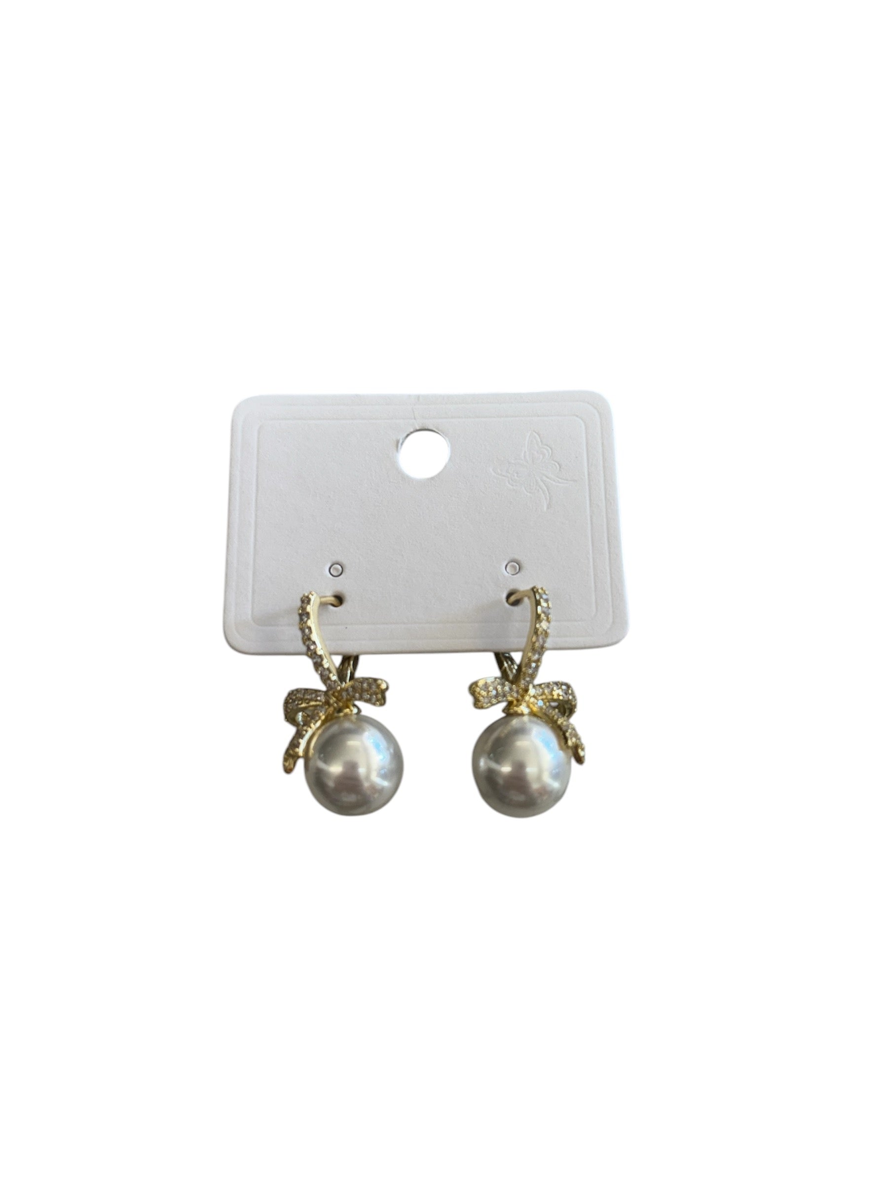 Gold Bow Silver Ball Earrings