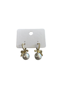 Gold Bow Silver Ball Earrings