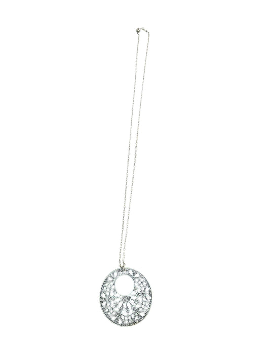Long Silver Necklace with Circle Designed Pendant