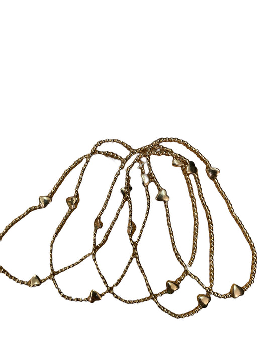 Gold Beaded Bracelet Set with Hearts