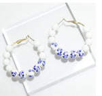 Blue and White Porcelain Ceramic Bead Hoop Earrings