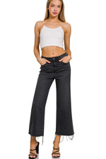 Zenana High Waisted Cropped Jeans in Washed Black