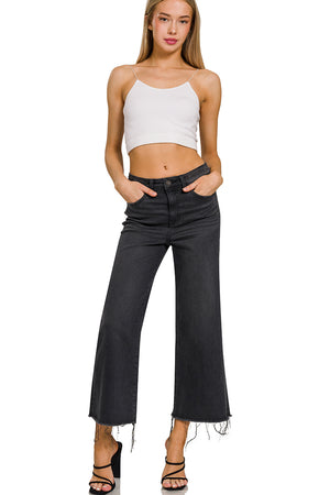 Zenana High Waisted Cropped Jeans in Washed Black