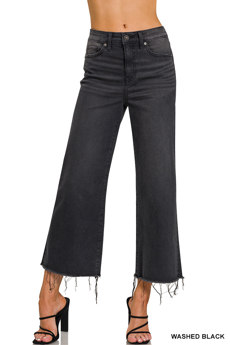 Zenana High Waisted Cropped Jeans in Washed Black