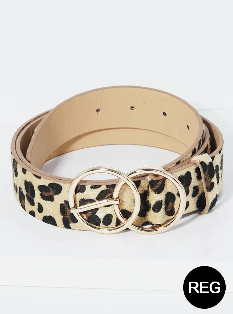 Double circle metal buckle leatherette belt