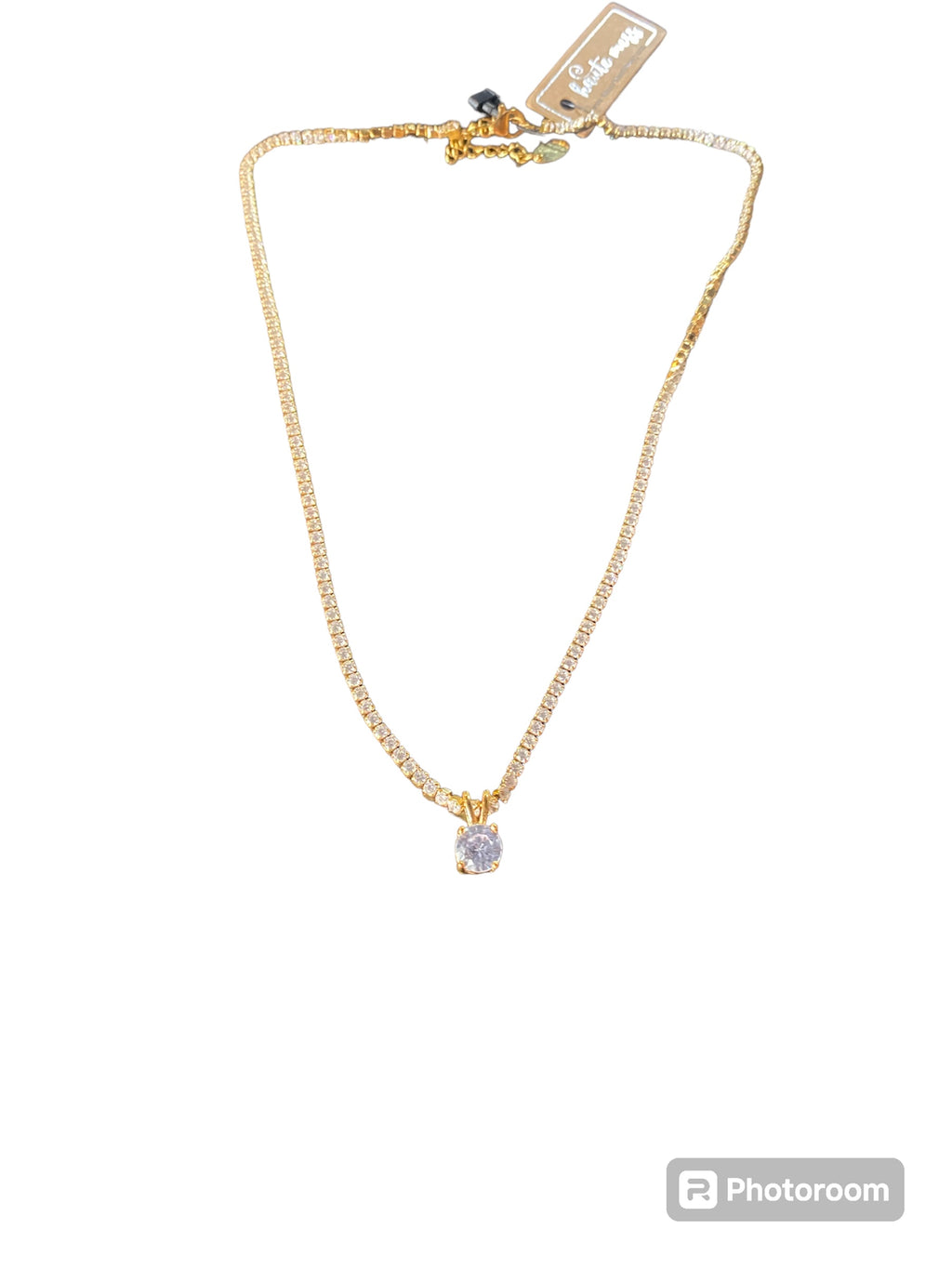 Cz and Gold Chain with Round Pendant Necklace