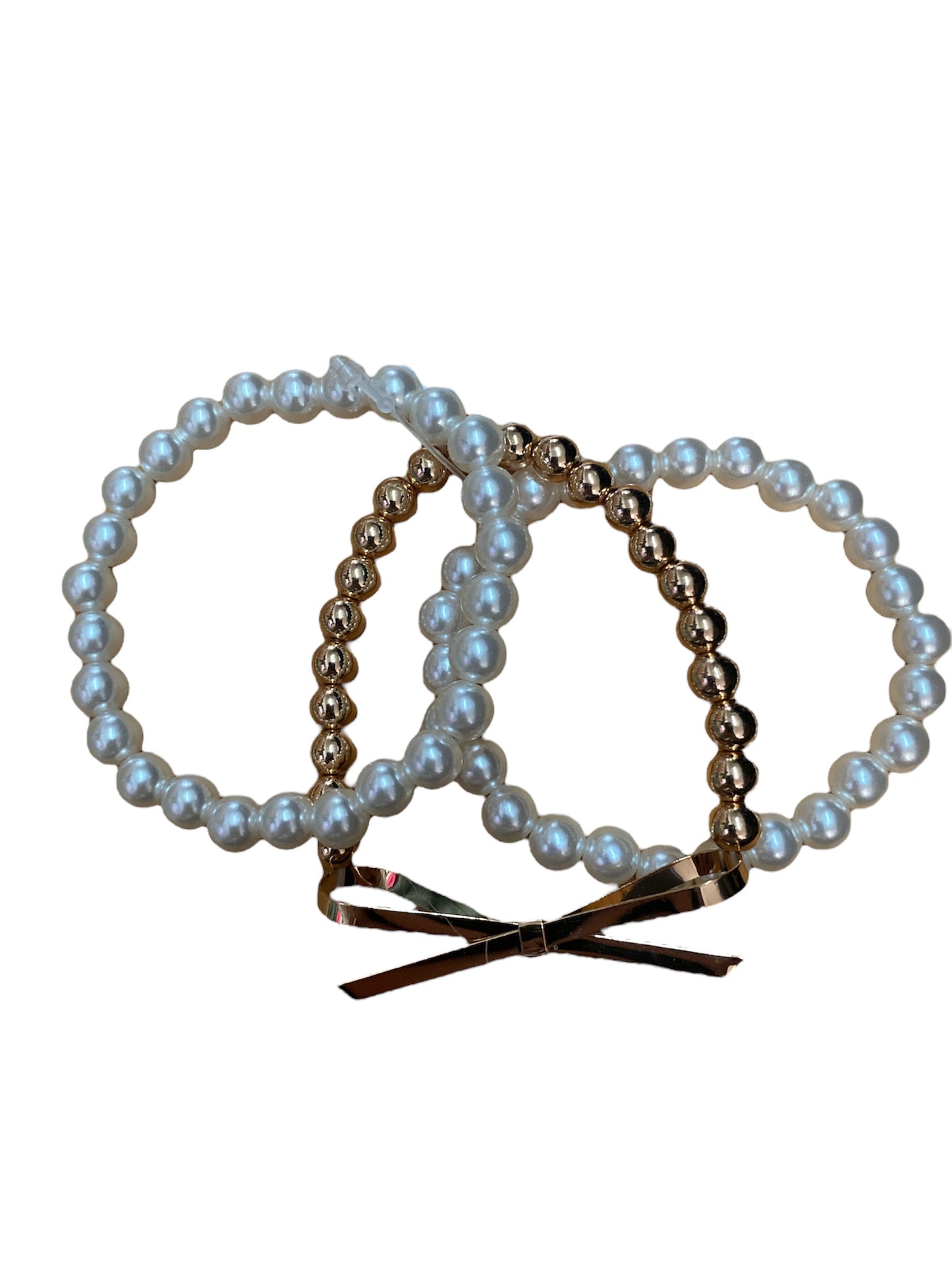 Gold and Pearl Beaded Bracelet Set with Large Bow