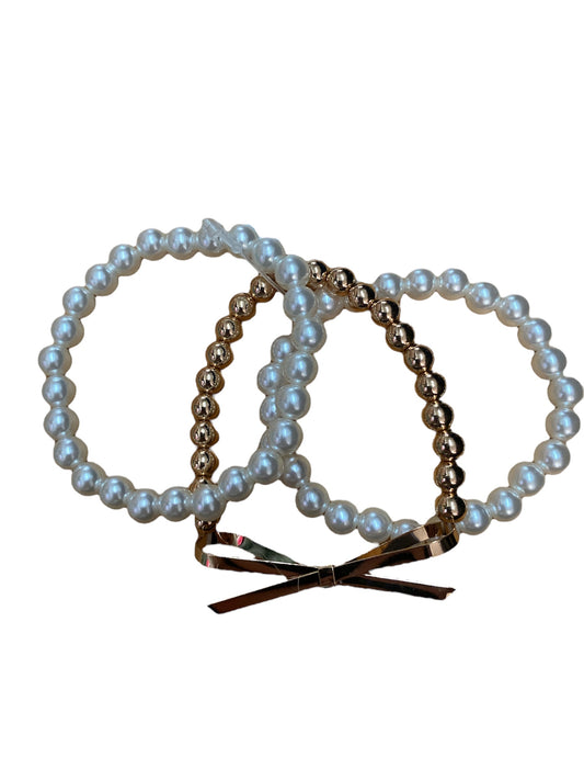 Gold and Pearl Beaded Bracelet Set with Large Bow