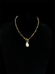 Haute Mess gold paperclip necklace, toggle closure, freshwater pearl dangle