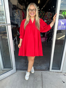 Red Sleeve Mini Dress