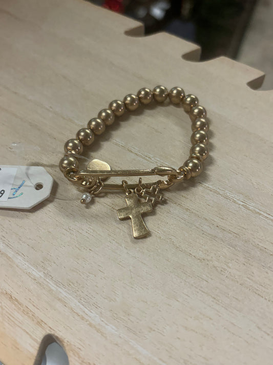 Beaded Pin Lock Bracelet with Cross