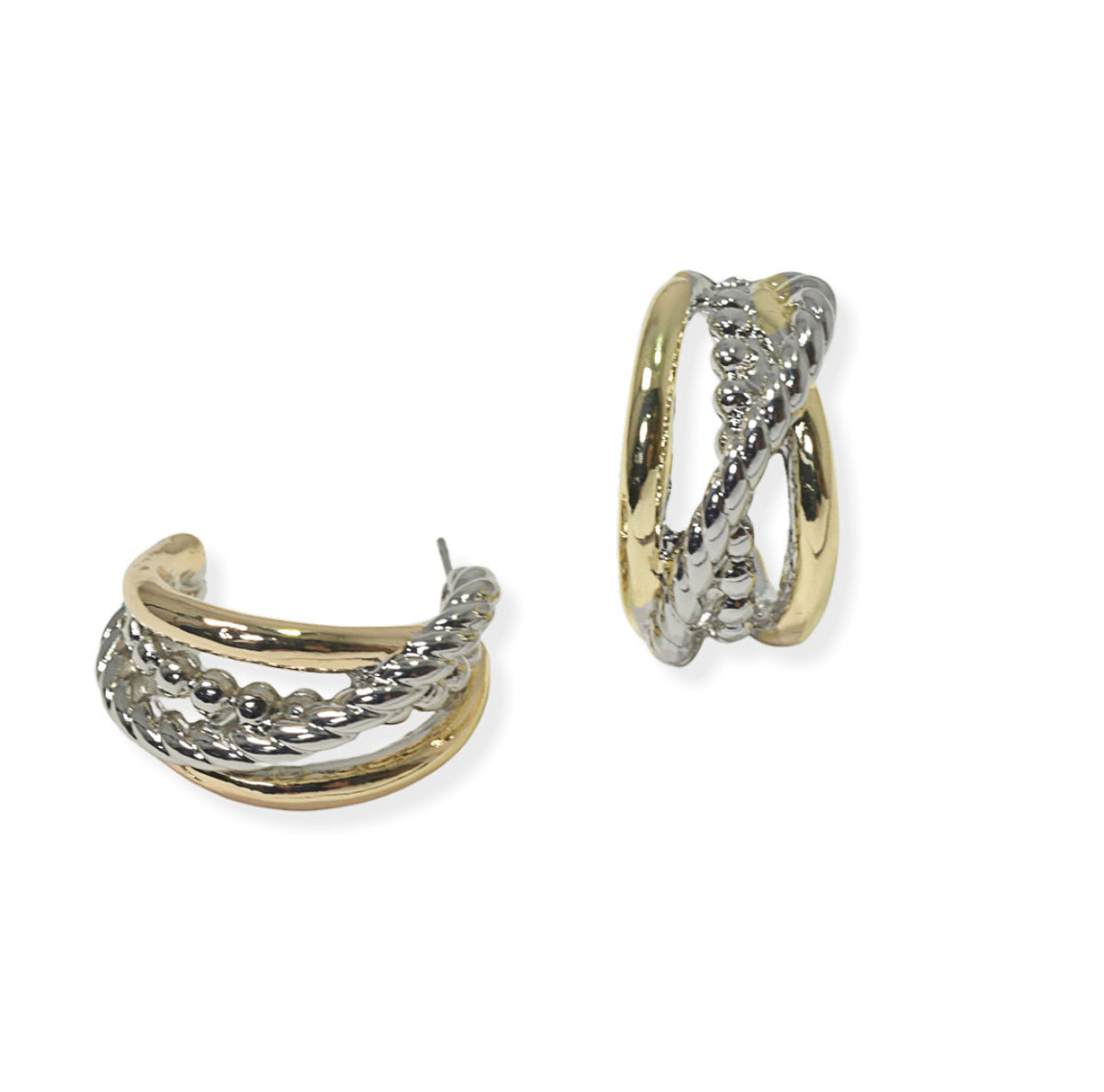 Two Toned Coil Design Hoop Earrings