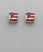 USA Flag Glitter Square Earrings