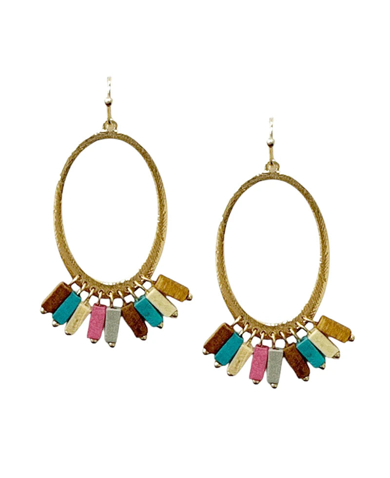 Oval Metal w/ Square Beads Earring