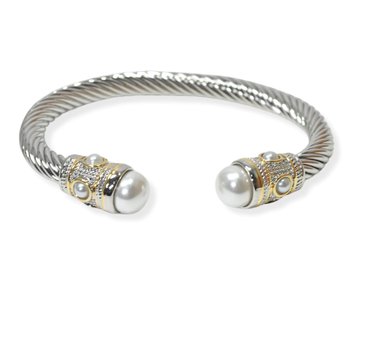 Two Tone/White Peral Cable Cuff Bracelet