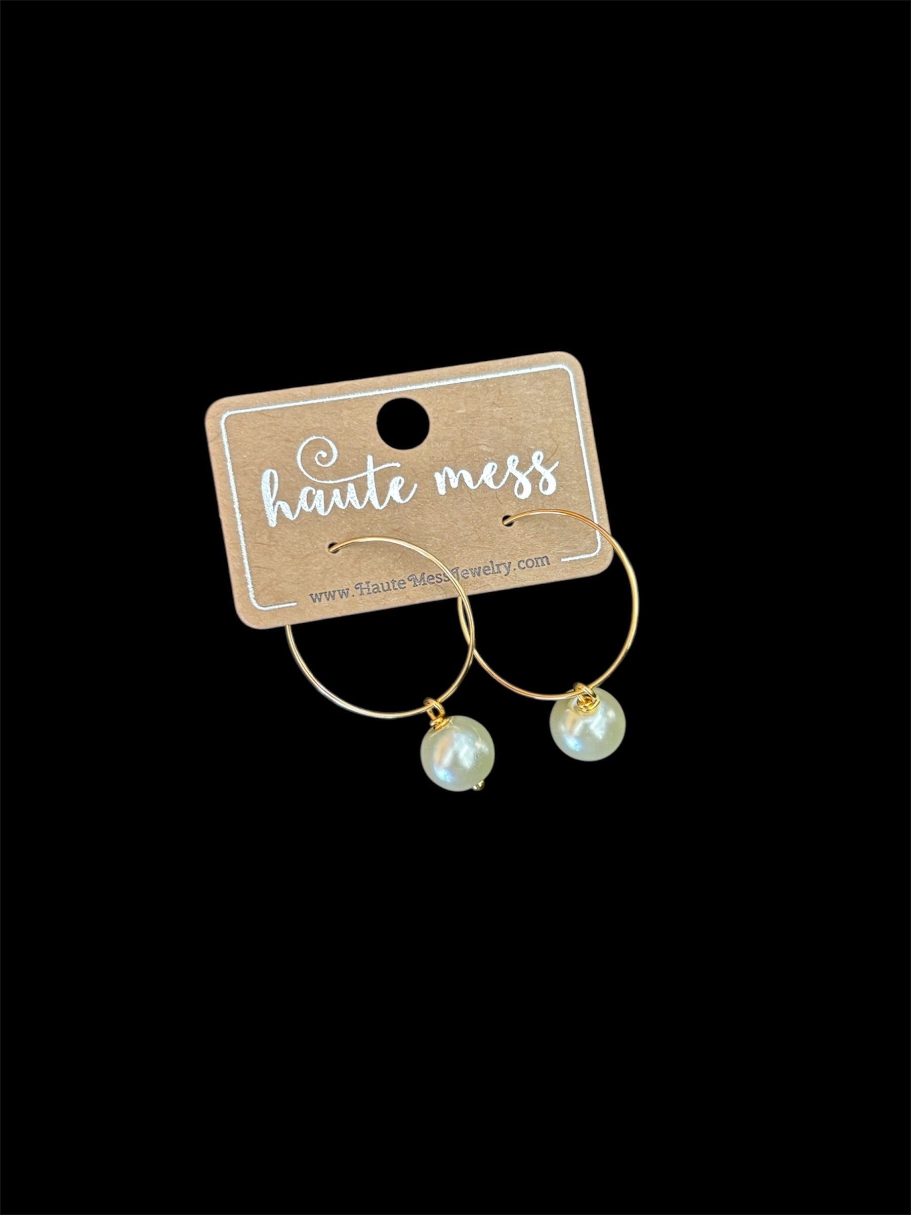 Haute Mess ivory pearl on gold hoops