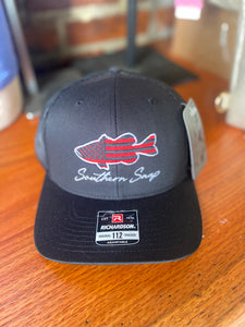 Southern Snap Black and Red American Flag Largemouth Bass Hat